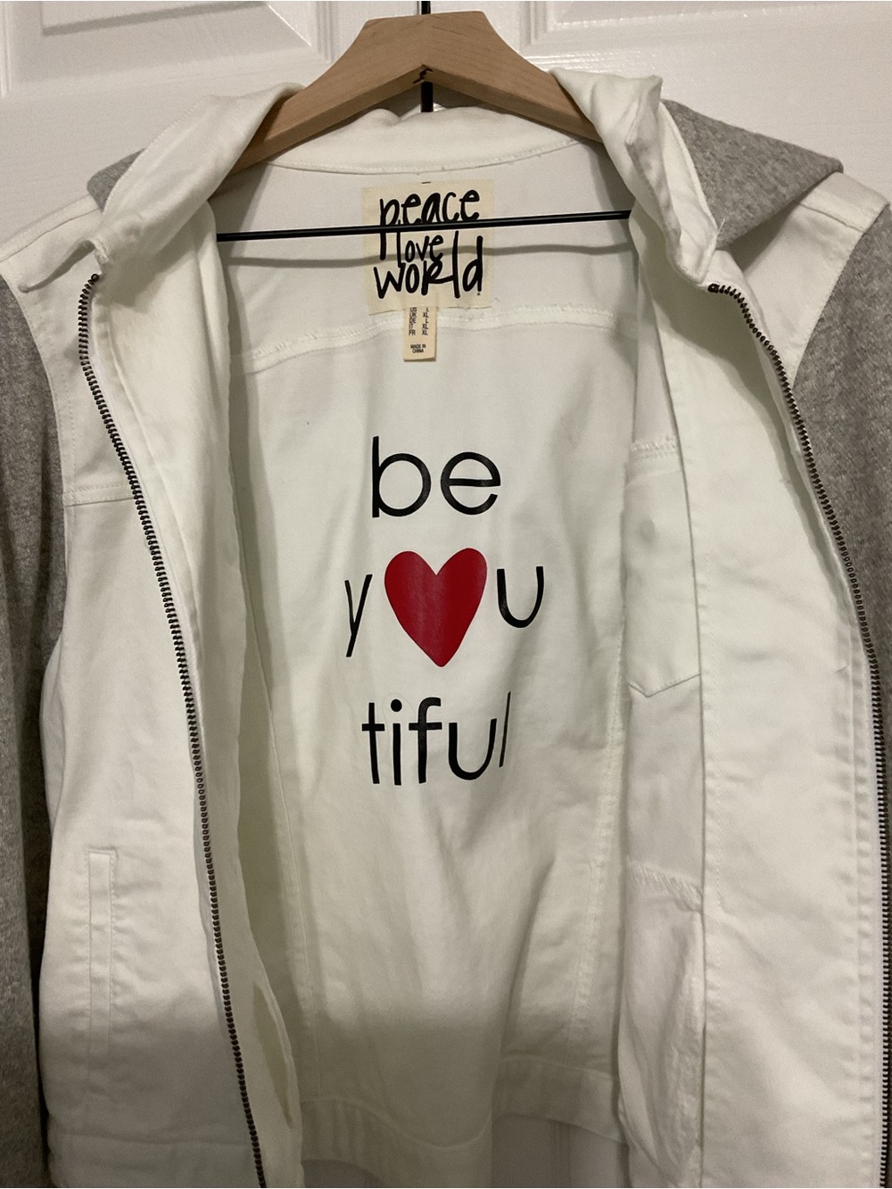 Peace Love World White & Gray Mixed-Media Zip Jacket - Picture 3 of 9